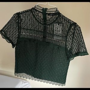 ZARA Short-Sleeved Green Blouse with Sheer Top M